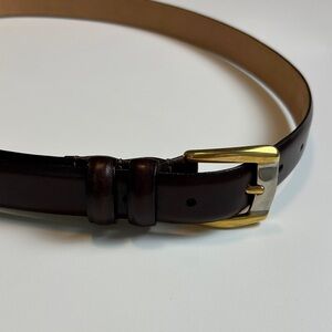 Dark Brown Leather Belt with Two-tone Gold and Silver Buckle‎ XL Vintage Y2K
